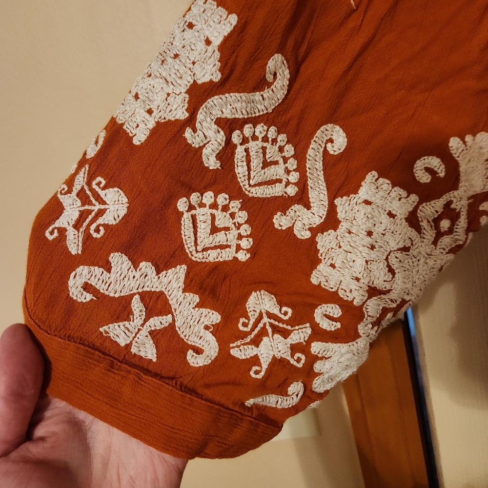Women’s Chicos Embroidered Terracotta Kimono Cardigan Size L/XL Pockets Boho - Picture 4 of 8